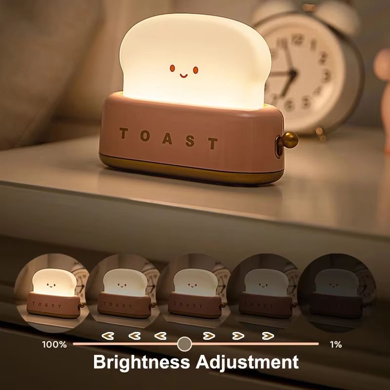 Creative Bread Toast Night Light – USB Rechargeable LED Lamp for Bedroom & Holiday Decor