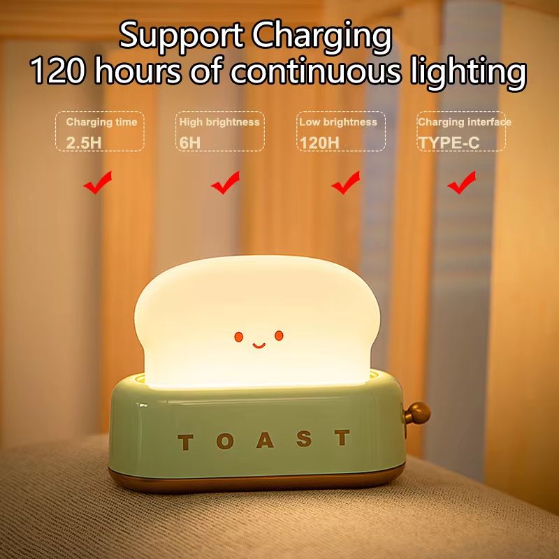 Creative Bread Toast Night Light  USB Rechargeable LED Lamp For Bedroom  Holiday Decor 2