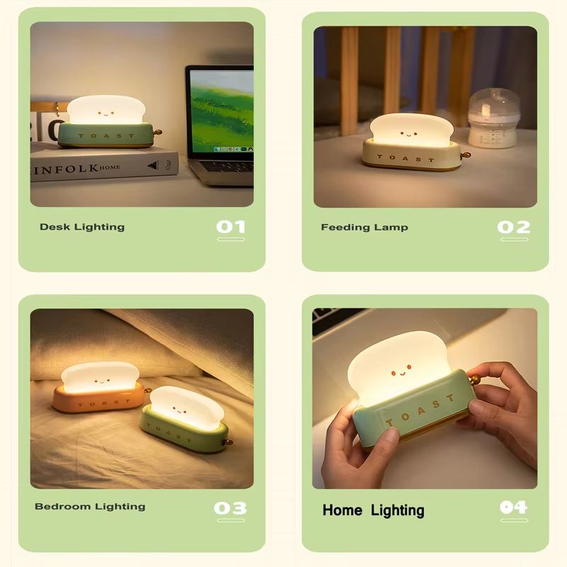 Creative Bread Toast Night Light  USB Rechargeable LED Lamp For Bedroom  Holiday Decor 4