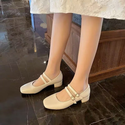 Vintage Burgundy Patent Leather Mary Jane Pumps for Women, Double Gold Buckle Low Block Heel Classic Dress Shoes