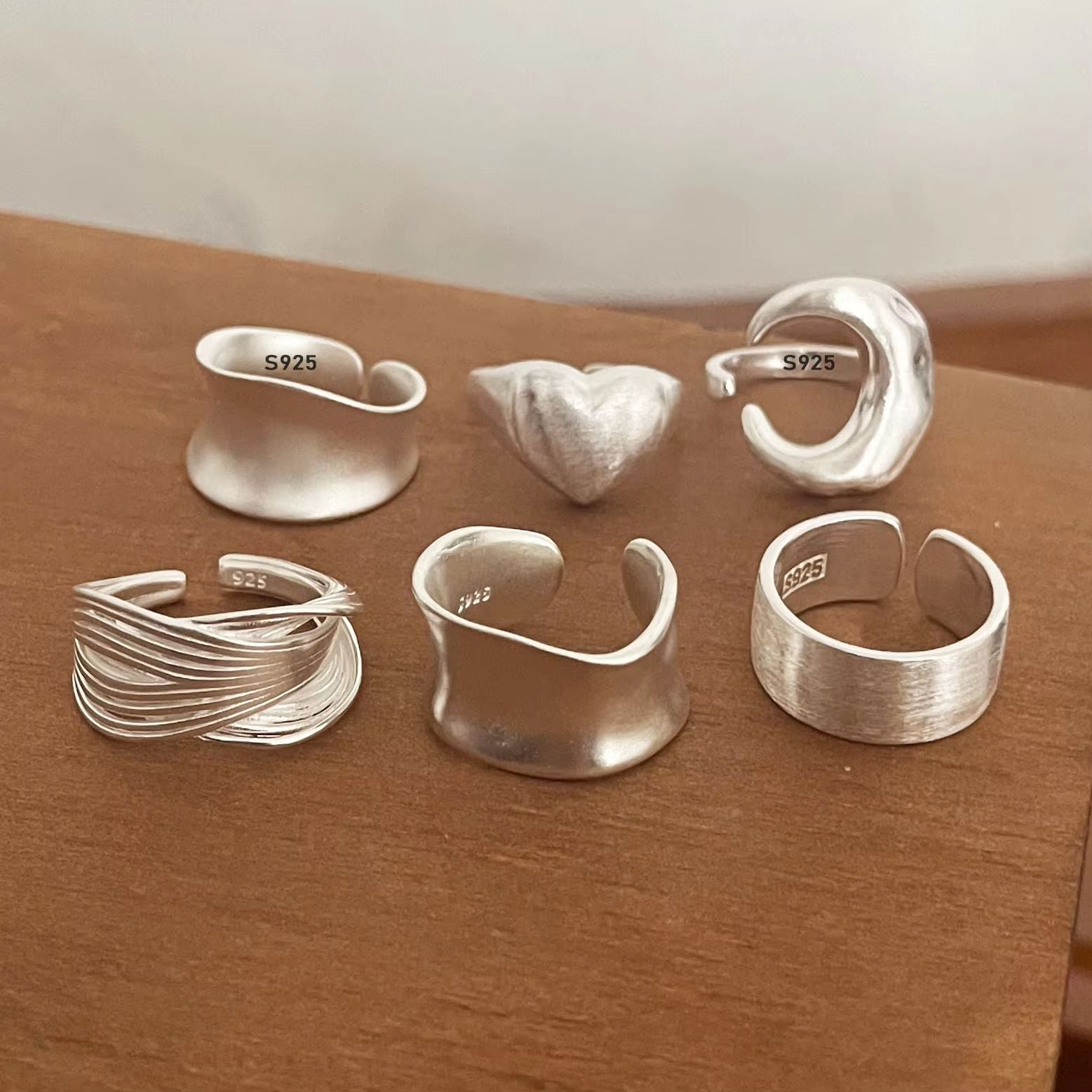 Minimalist 925 Sterling Silver Moon Ring Set – Handmade Couple Jewelry Gift