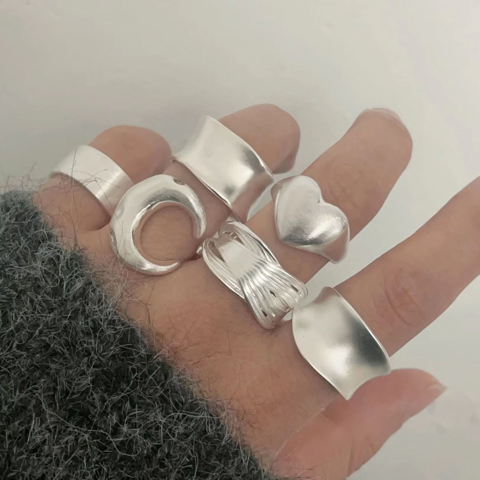 Minimalist 925 Sterling Silver Moon Ring Set  Handmade Couple Jewelry Gift 2