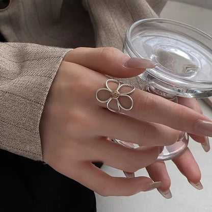Handmade 925 Sterling Silver Big Flower Ring  Minimalist Couple Jewelry Gift 1