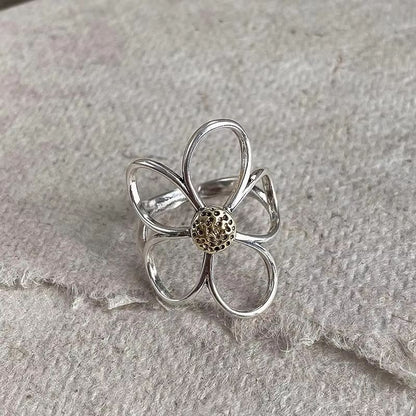 Handmade 925 Sterling Silver Big Flower Ring  Minimalist Couple Jewelry Gift 2