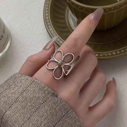 Handmade 925 Sterling Silver Big Flower Ring  Minimalist Couple Jewelry Gift 3