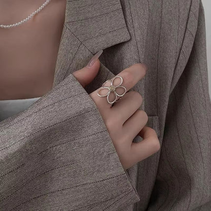 Handmade 925 Sterling Silver Big Flower Ring  Minimalist Couple Jewelry Gift 4