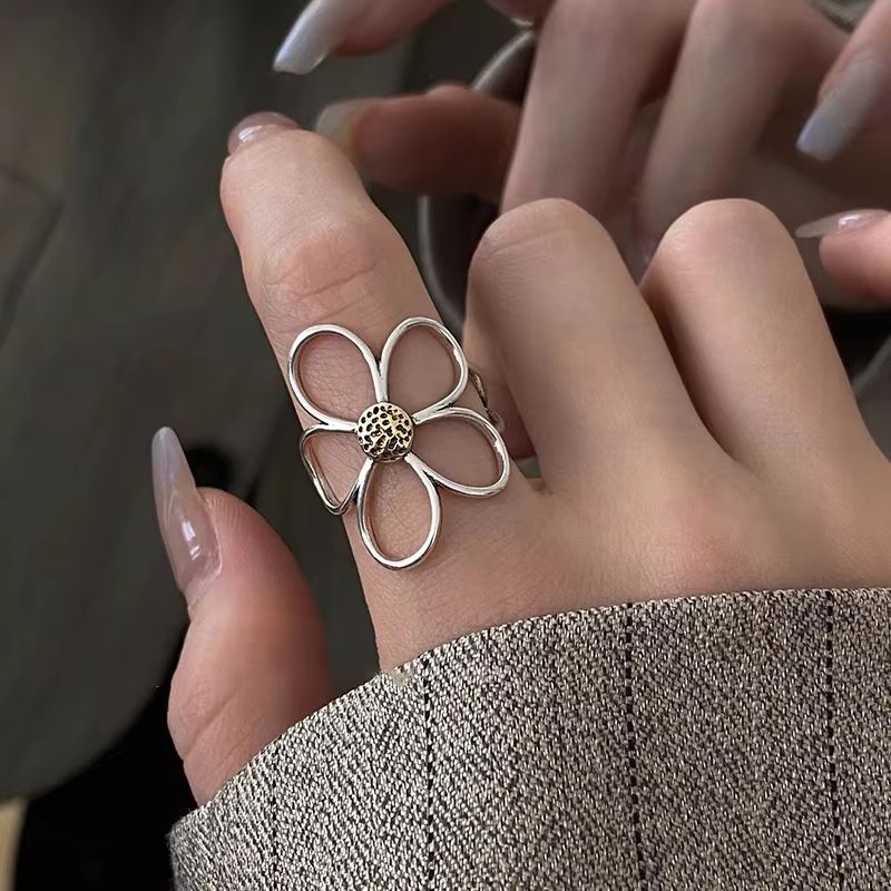 Handmade 925 Sterling Silver Big Flower Ring  Minimalist Couple Jewelry Gift 5