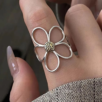 Handmade 925 Sterling Silver Big Flower Ring  Minimalist Couple Jewelry Gift 6