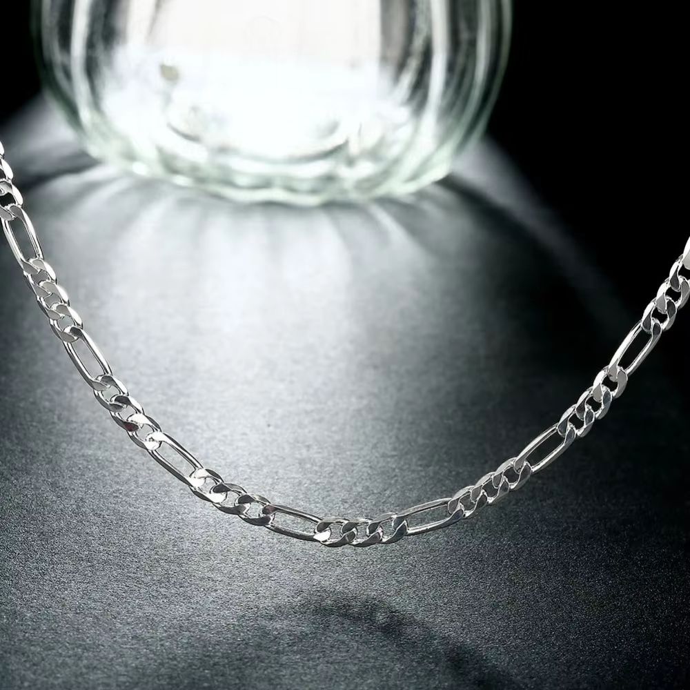 925 Sterling Silver Figaro Chain Necklace  Hip Hop Long Necklace For Women  Men 1
