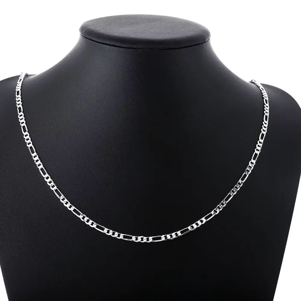 925 Sterling Silver Figaro Chain Necklace  Hip Hop Long Necklace For Women  Men 3