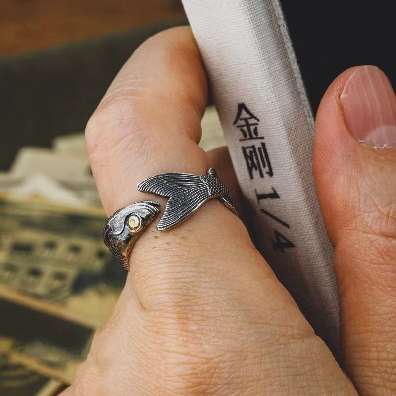 Buyee 925 Sterling Silver Fish Open Ring  Unique Animal Jewelry For Men  Women 1