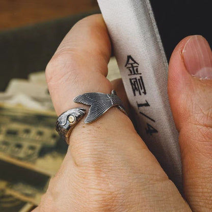 Buyee 925 Sterling Silver Fish Open Ring  Unique Animal Jewelry For Men  Women 1