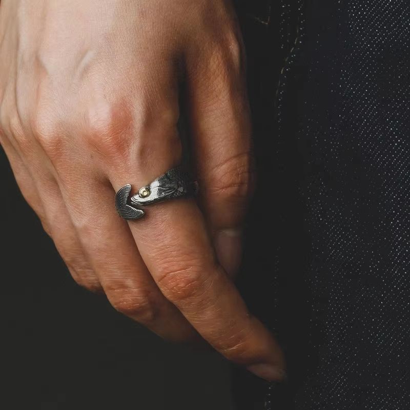 Buyee 925 Sterling Silver Fish Open Ring  Unique Animal Jewelry For Men  Women 4