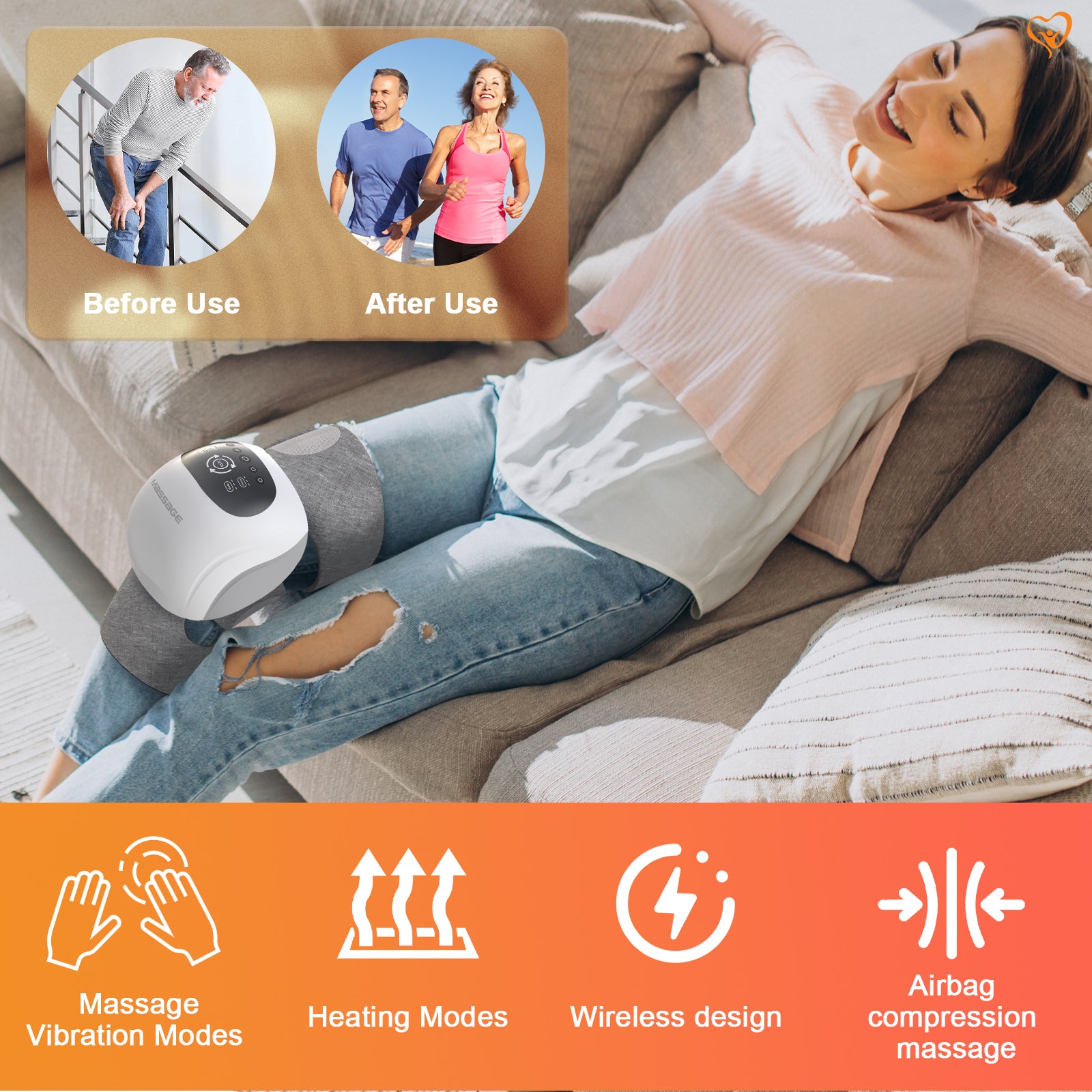 Knee Massager Wireless, Vibration Heating Compression, Relaxes Muscles, Relieves Pain, 2500mAH Battery