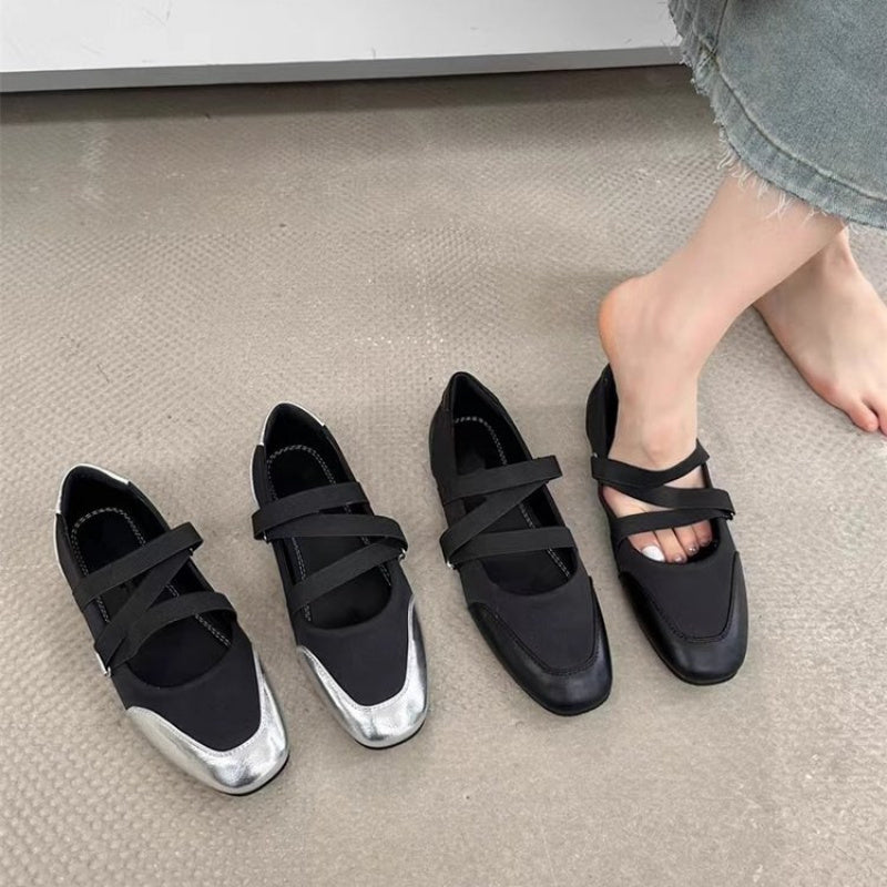 Vintage Mary Jane Flats for Women, Ballet-Inspired Round-Toe Slip-On Slip Resistant Work Pumps with Elastic Strap
