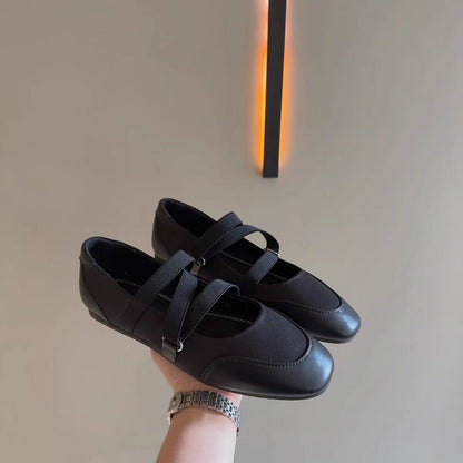 Vintage Mary Jane Flats for Women, Ballet-Inspired Round-Toe Slip-On Slip Resistant Work Pumps with Elastic Strap