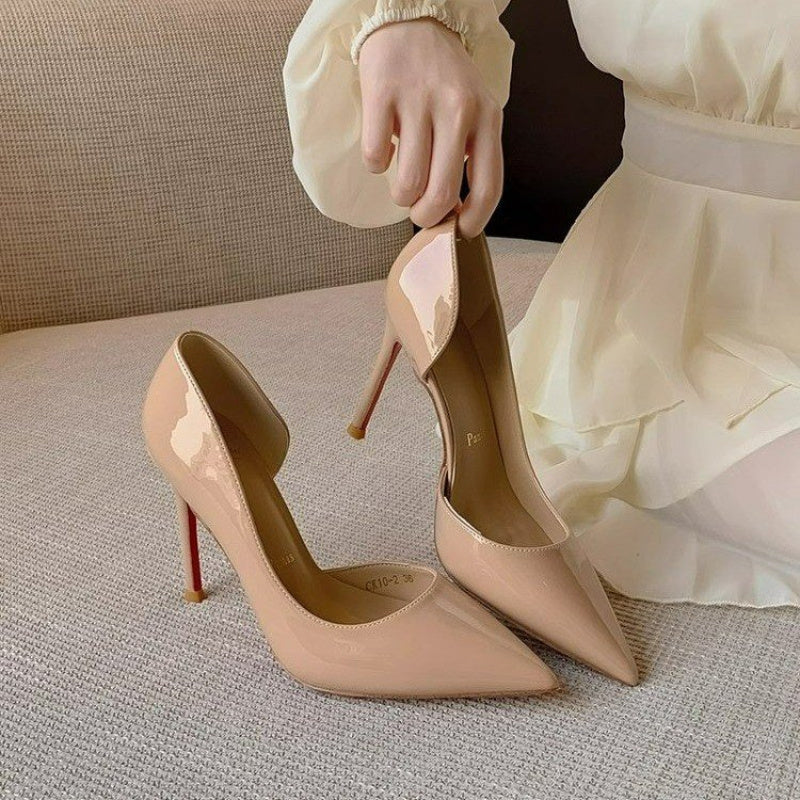 New Womens RedSole Patent Leather Pumps Pointed Toe Stiletto Side CutOut Heels For Office  Party We 5