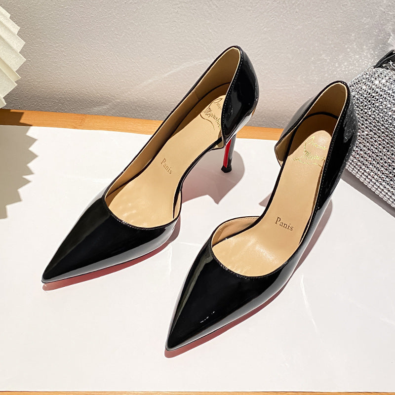 New Womens RedSole Patent Leather Pumps Pointed Toe Stiletto Side CutOut Heels For Office  Party We 6