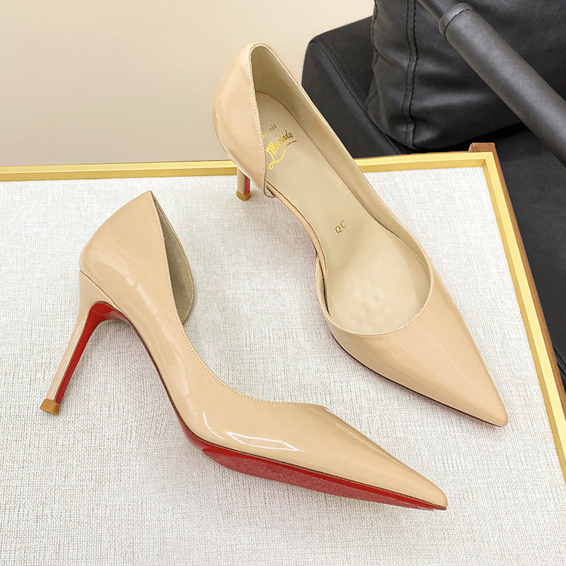 New Womens RedSole Patent Leather Pumps Pointed Toe Stiletto Side CutOut Heels For Office  Party We 7