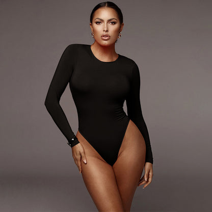 Womens Casual Long Sleeve Bodysuit, Solid Black White Gray Sexy Body Top for Autumn Winter Streetwear
