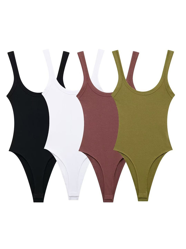 Comfortable, Stretchy Womens Bodysuit, Sexy Fashion Playsuit with Snap Button, Skinny Ribbed O Neck Design