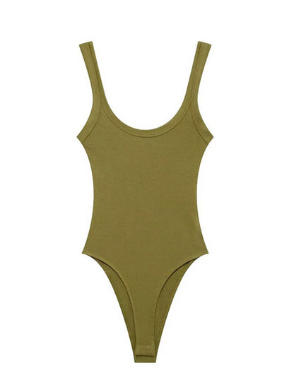 Comfortable, Stretchy Womens Bodysuit, Sexy Fashion Playsuit with Snap Button, Skinny Ribbed O Neck Design