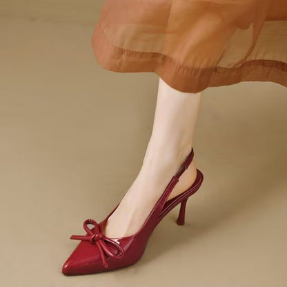 Elegant Womens Patent Leather Stilettos New Arrival Pointed Toe High Heels With Bowknot For Party   1