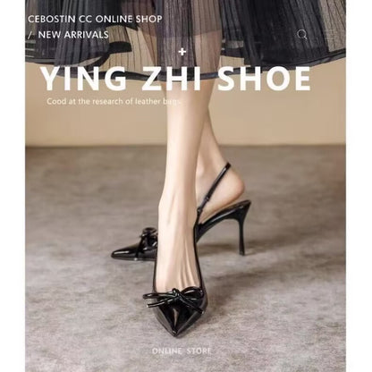 Elegant Womens Patent Leather Stilettos New Arrival Pointed Toe High Heels With Bowknot For Party   2