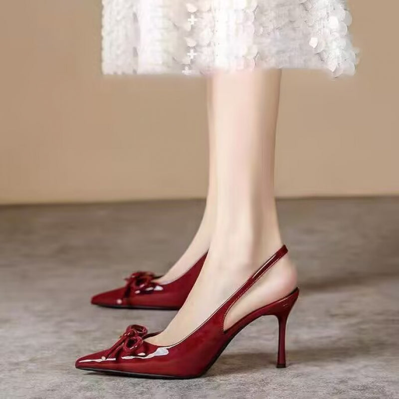 Elegant Womens Patent Leather Stilettos New Arrival Pointed Toe High Heels With Bowknot For Party   3