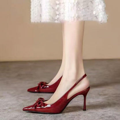 Elegant Womens Patent Leather Stilettos New Arrival Pointed Toe High Heels With Bowknot For Party   3