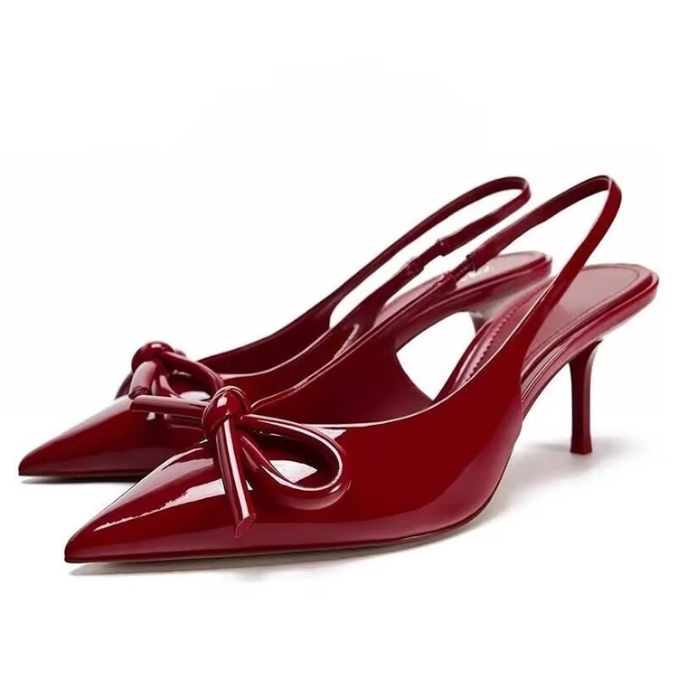Elegant Womens Patent Leather Stilettos New Arrival Pointed Toe High Heels With Bowknot For Party   5