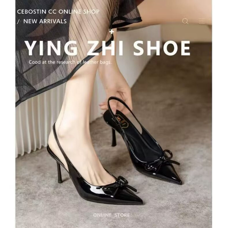 Elegant Womens Patent Leather Stilettos New Arrival Pointed Toe High Heels With Bowknot For Party   4