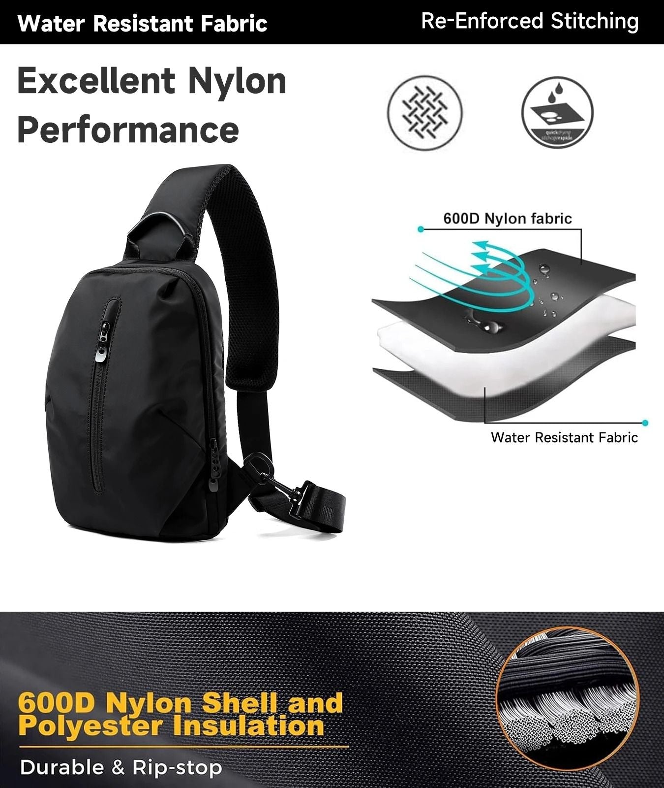 Waterproof Nylon Crossbody Sling Bag 4