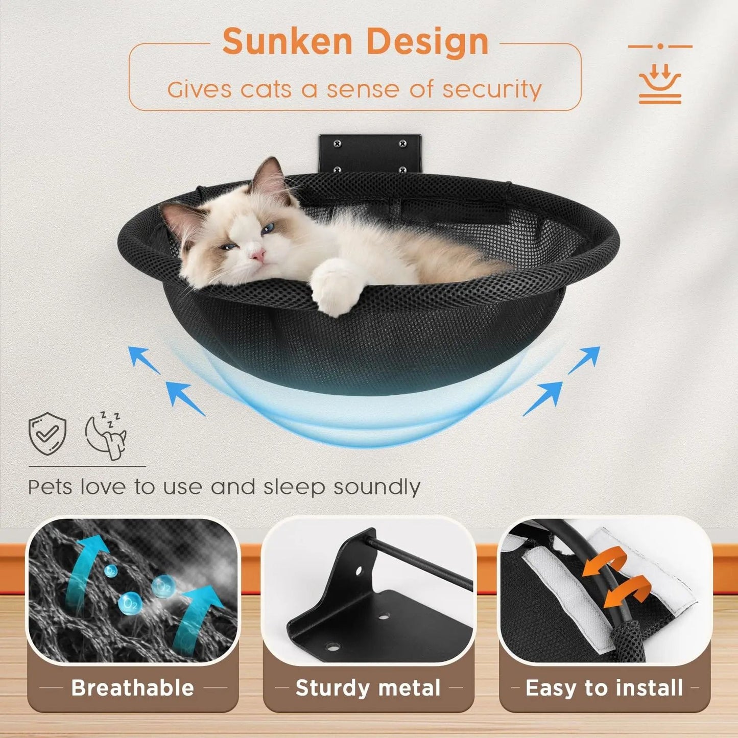 Wall Mounted Cat Hammock  Foldable Cat Bed  Wall Shelf For Sleeping Playing And Climbing 4
