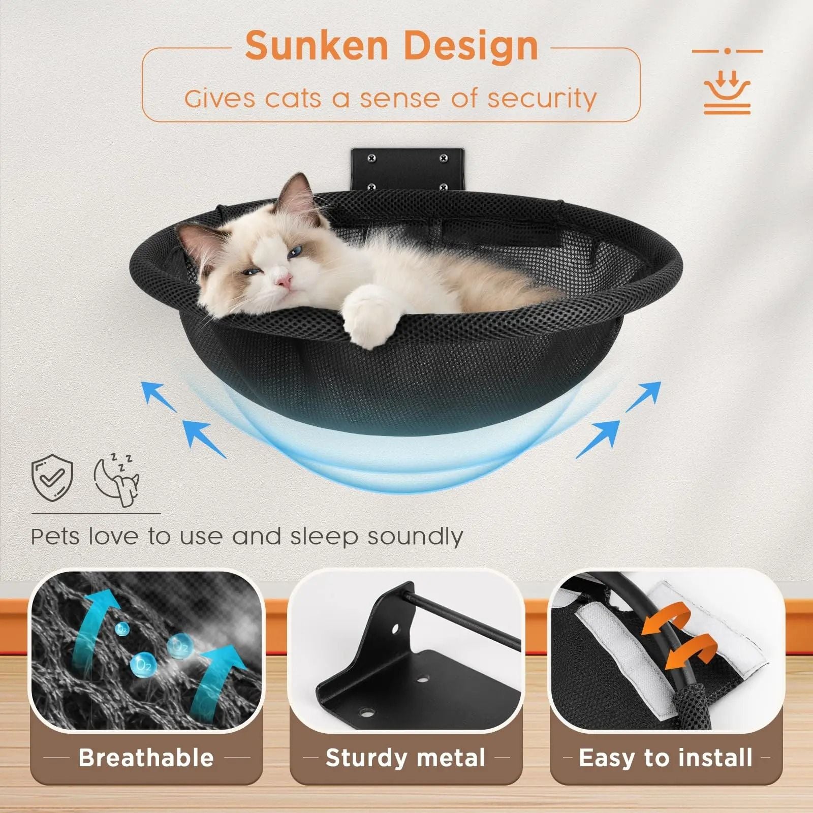 Wall Mounted Cat Hammock  Foldable Cat Bed  Wall Shelf For Sleeping Playing And Climbing 4
