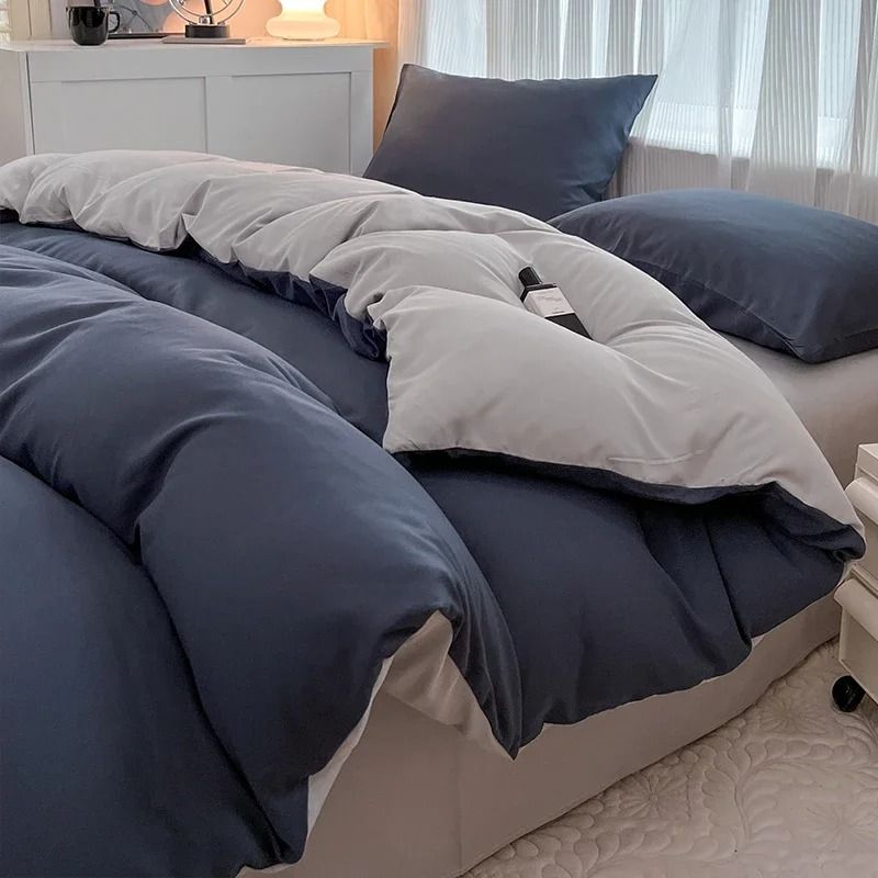 Solid Color 4-Piece Brushed Fabric Bedding Set with Duvet Cover, Bed Sheet, and Pillowcases