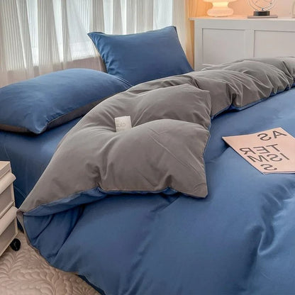 Solid Color 4Piece Brushed Fabric Bedding Set With Duvet Cover Bed Sheet And Pillowcases 11