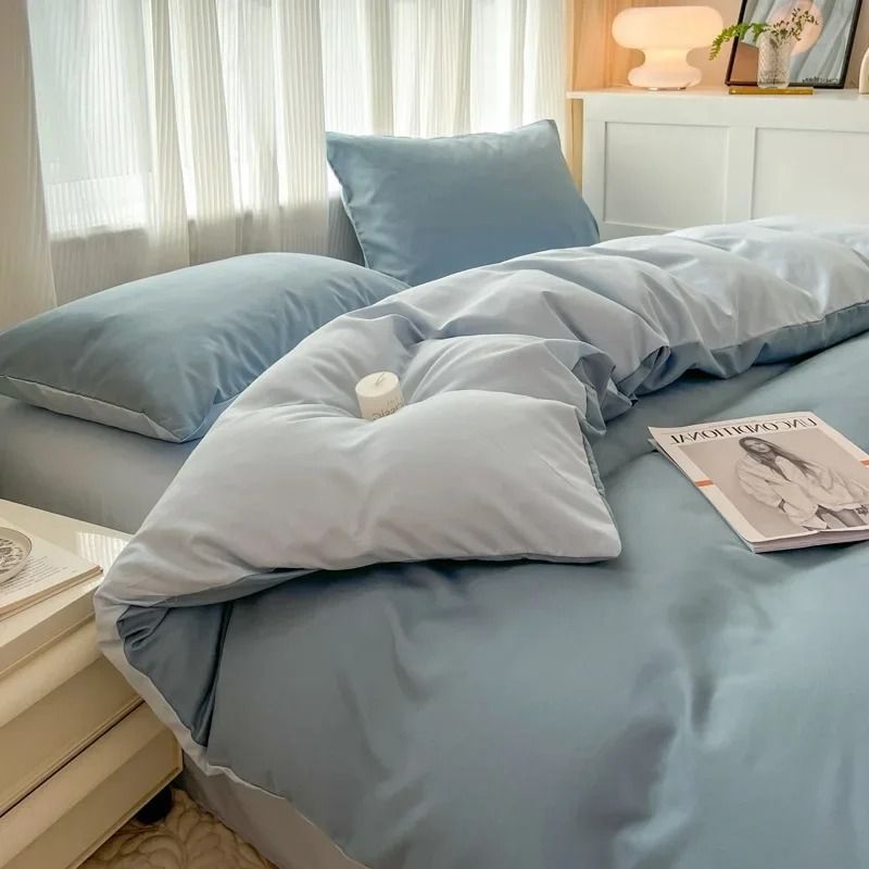 Solid Color 4Piece Brushed Fabric Bedding Set With Duvet Cover Bed Sheet And Pillowcases 12