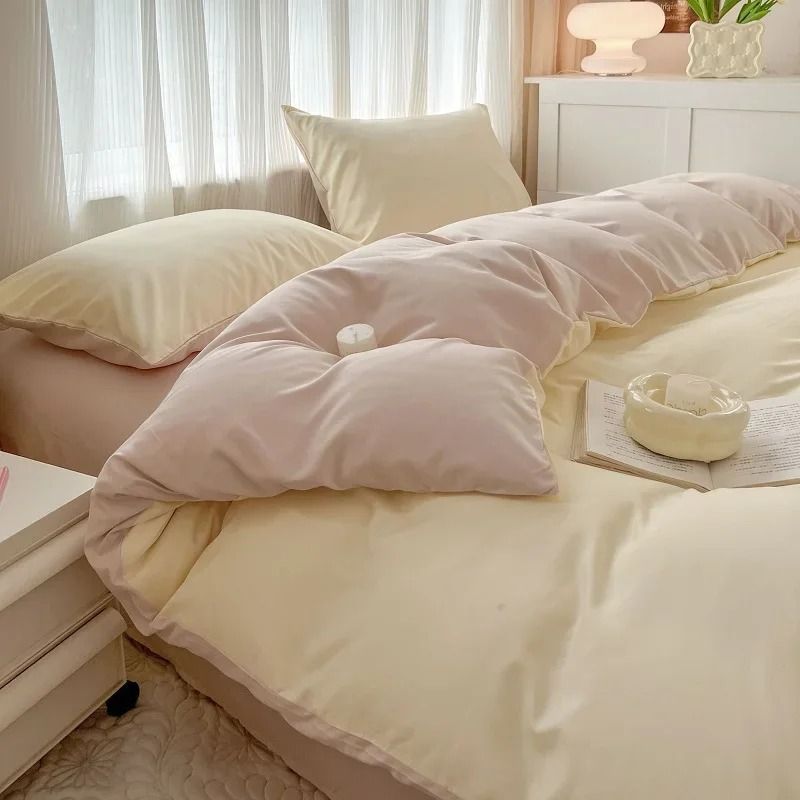 Solid Color 4Piece Brushed Fabric Bedding Set With Duvet Cover Bed Sheet And Pillowcases 13
