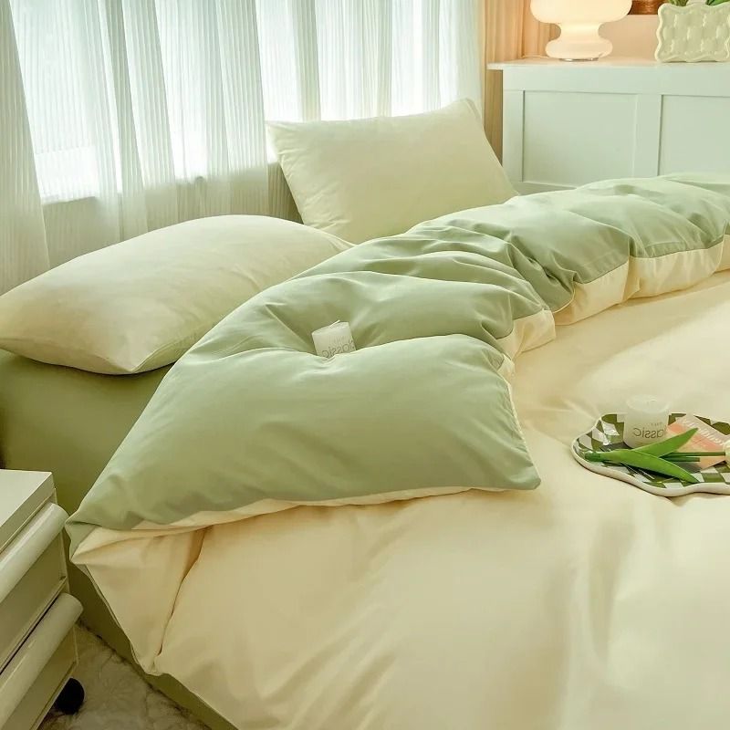 Solid Color 4Piece Brushed Fabric Bedding Set With Duvet Cover Bed Sheet And Pillowcases 14