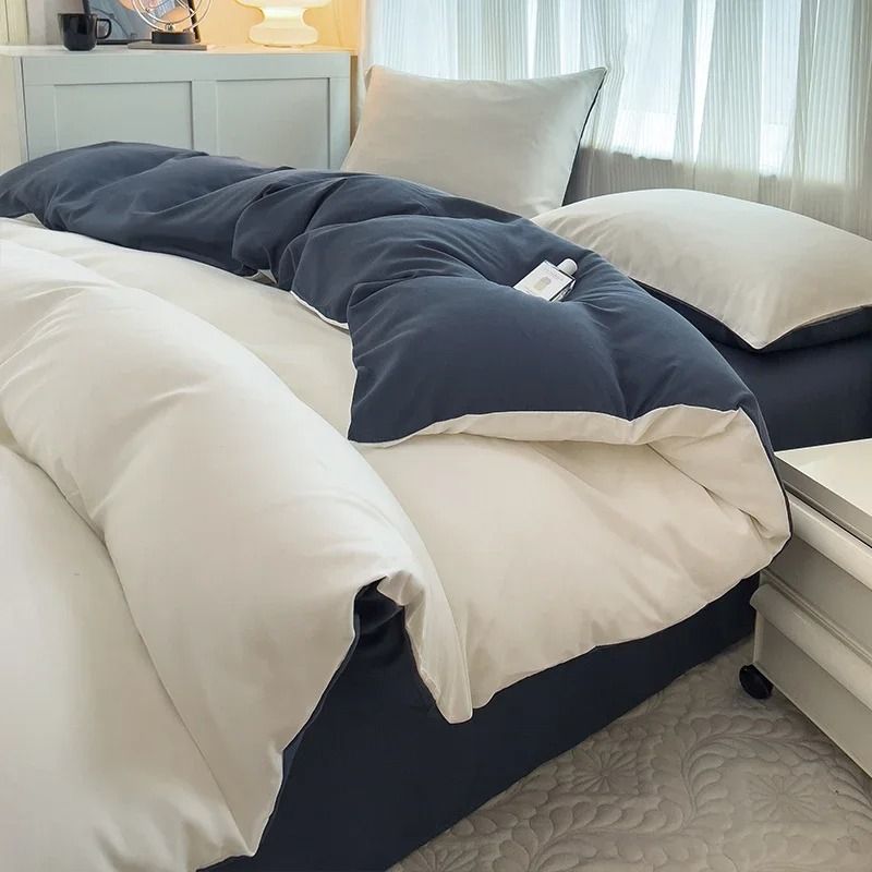 Solid Color 4Piece Brushed Fabric Bedding Set With Duvet Cover Bed Sheet And Pillowcases 1