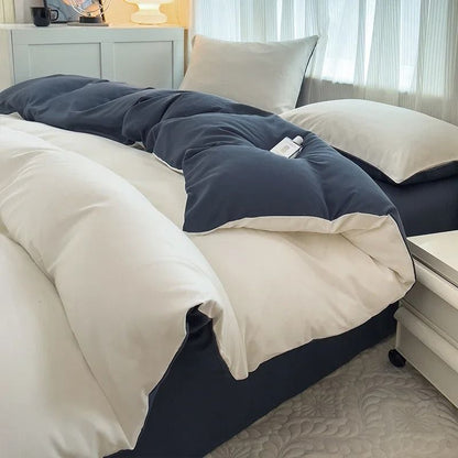 Solid Color 4Piece Brushed Fabric Bedding Set With Duvet Cover Bed Sheet And Pillowcases 1