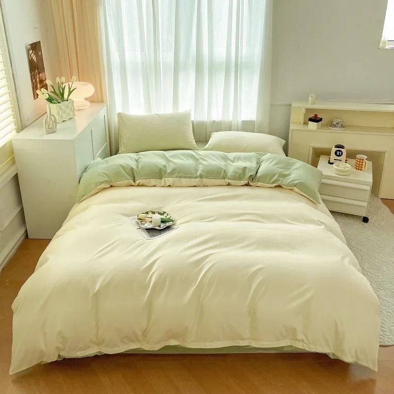 Solid Color 4Piece Brushed Fabric Bedding Set With Duvet Cover Bed Sheet And Pillowcases 2