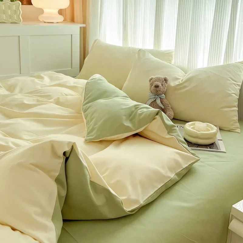 Solid Color 4Piece Brushed Fabric Bedding Set With Duvet Cover Bed Sheet And Pillowcases 3
