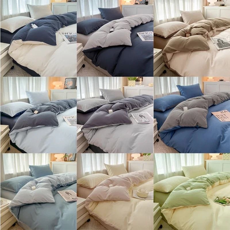 Solid Color 4Piece Brushed Fabric Bedding Set With Duvet Cover Bed Sheet And Pillowcases 4