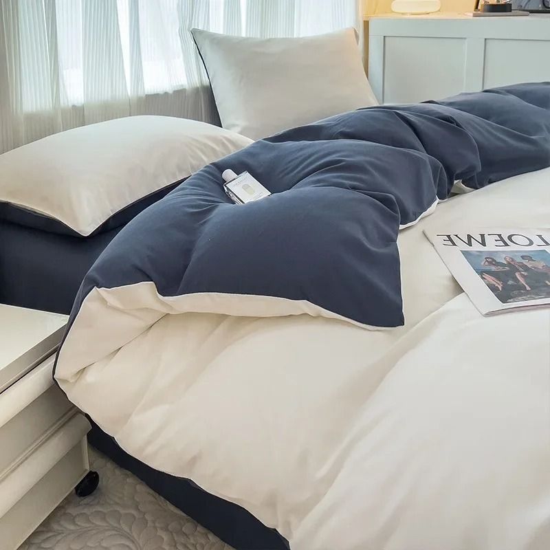 Solid Color 4Piece Brushed Fabric Bedding Set With Duvet Cover Bed Sheet And Pillowcases 6