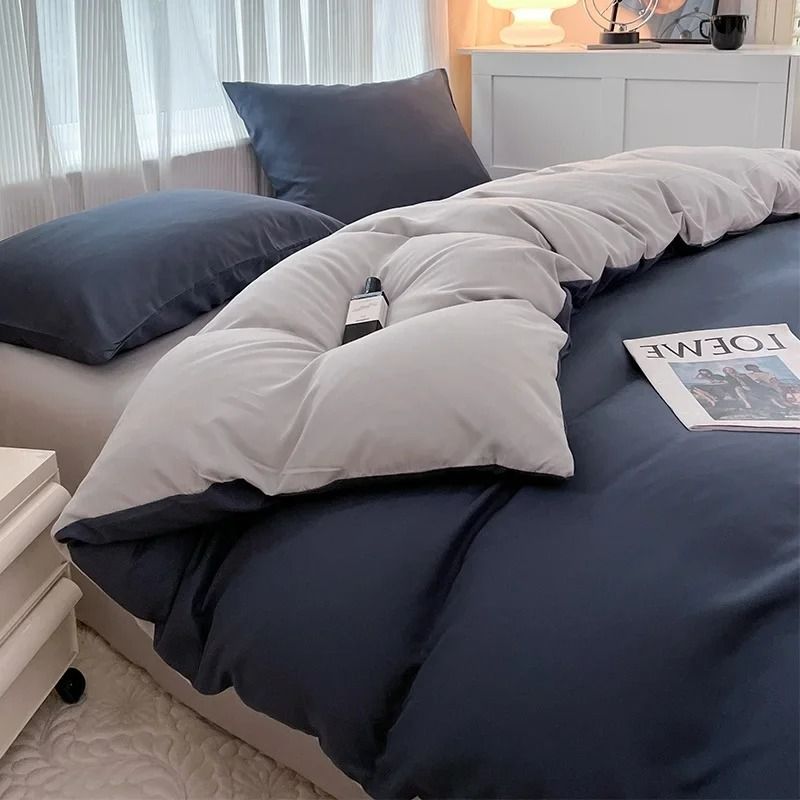Solid Color 4Piece Brushed Fabric Bedding Set With Duvet Cover Bed Sheet And Pillowcases 7
