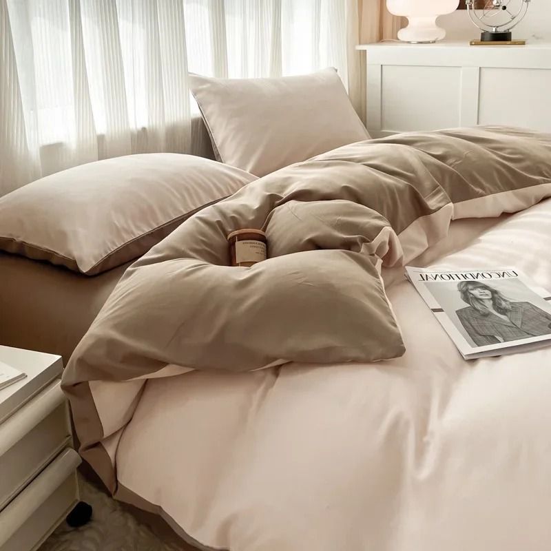 Solid Color 4Piece Brushed Fabric Bedding Set With Duvet Cover Bed Sheet And Pillowcases 8