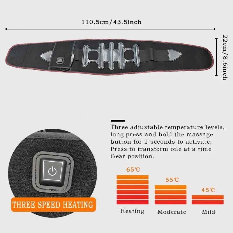 Heated Back Support Belt With Adjustable Temperature And Lumbar Brace 1