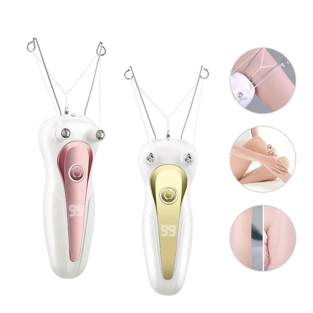 Electric Body Hair Remover Cotton Thread Epilator with Rechargeable Battery and LED Light